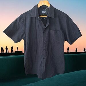 MONUMENT Men's Navy Short Sleeve Shirt button down pocket front casual
